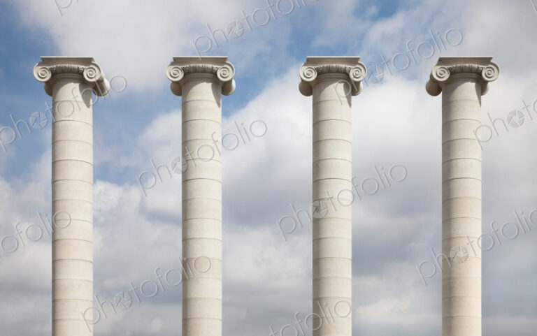 Four Corinthian columns at the Museu Nacional dArt de Catalunya.